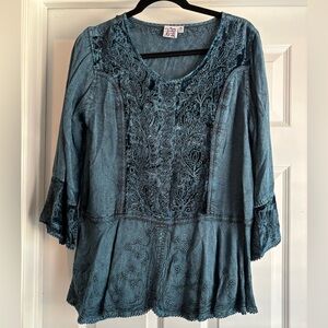 Parsley & Sage Blue Embroidered Blouse